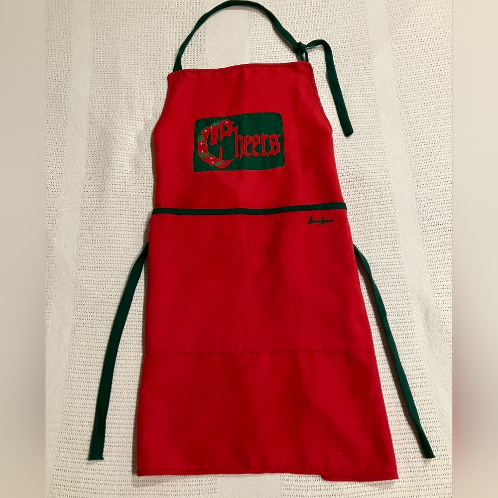 Vintage Red Apron with Cheers Embroidery